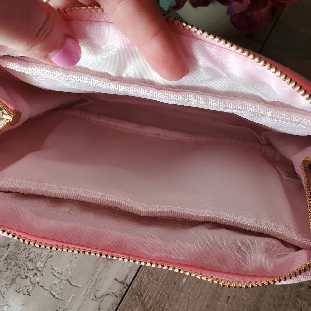NWT Simply Southern WIFEY Pink White and Gold Varsity Cosmetic Bag